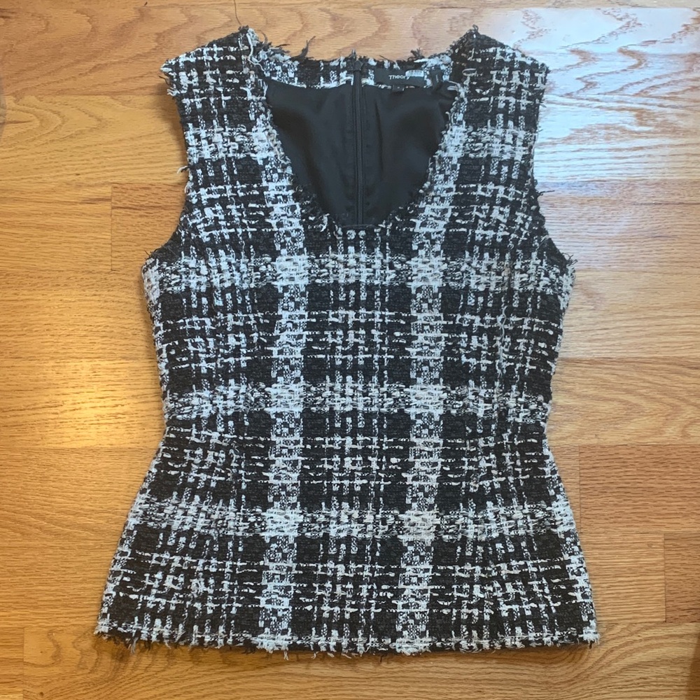 Theory Black and White Tweed Blouse
